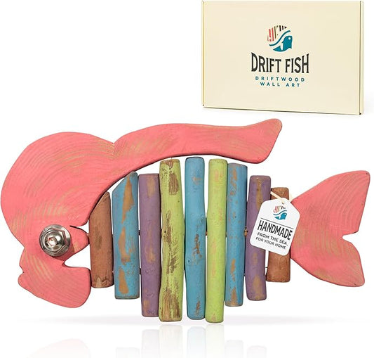Mint Bucket Brands Driftwood Fish Nautical Wall Decor 15" x 8"- Handmade Wooden Rustic Coastal Wall Art for Living Room, Bedroom, Office, Bathroom - Tiki Bar Decor - Ocean Beach Decoration (Bumpson)