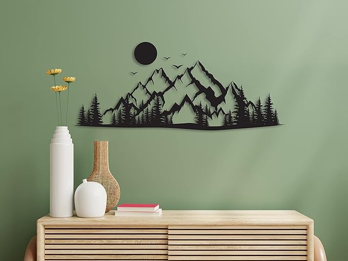 DecoSoul Mountain Metal Wall Art, Large Mountain Range View Decor, Nature and Forest Decorations, Home Decor, Fireplace Metal Wall Hanging for Living Room, Indoor or Outdoor, Modern Housewarming Gift