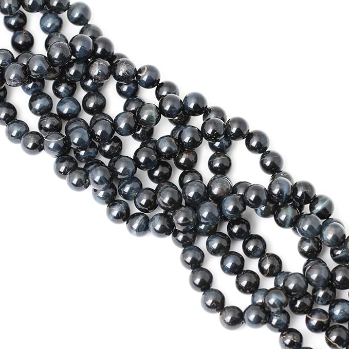 35PCS 10mm Natural Blue Tiger Eye Gemstone Round Loose Beads for Jewelry Making DIY Findings 1 Strand 15"