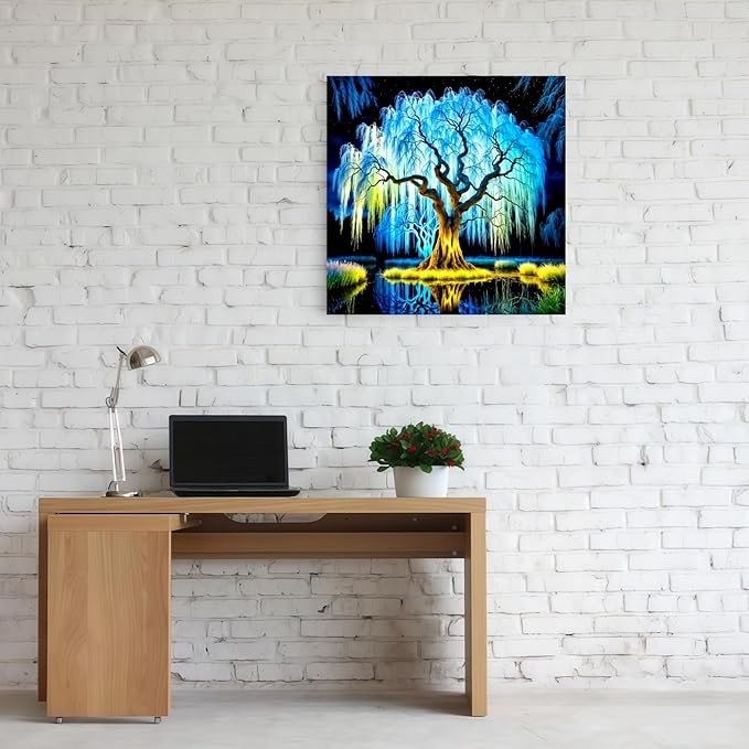 Blue Tree Diamond Art Kits for Adults, 5D Diamond Painting for Adult Beginners, DIY Full Drill Round Gem Painting Dot Art for Adults，Home Wall Decor 13.78x13.78 Inch