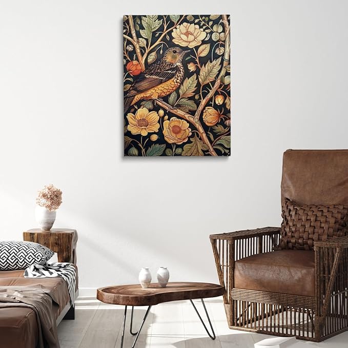 William Morris Wall Art,Dark Green William Morris Bird Print, Art Nouveau Wall Art,Floral Wall Decor,Botanical Pattern Print for Bedroom Living Room,Hallway,Home Office Decor 20x30in Unframed poster