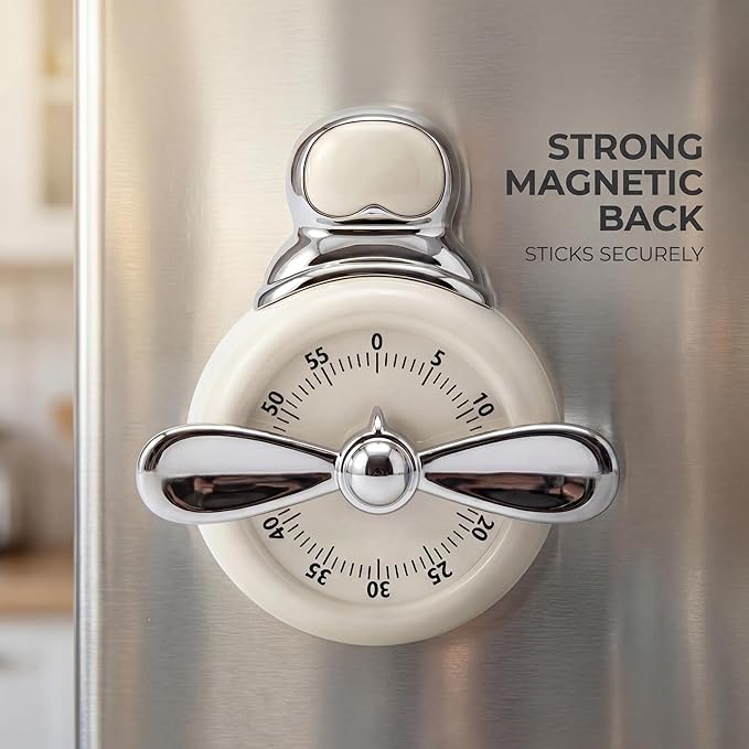 Visual Timer, Cute Magnetic Mechanical Kitchen Timer for Cooking, No Batteries Required, 60-Minute Countdown Clock for Study, Classroom, Baking, Yoga, Pomodoro - Loud Alarm (Retro Black (Pilot Style))