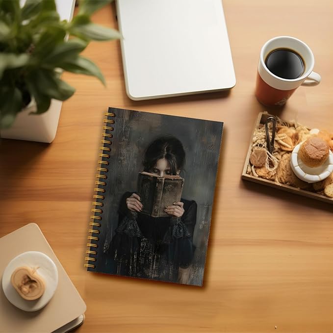 Dark Academia Woman Reading Notebook Journal, Gifts for Readers Book Lovers Women, Reading Journal for Book Lover, Moody Gothic Bookish Hardcover Spiral Notebooks 5.5x8.3 Inch