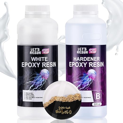 LET'S RESIN EPOXY RESIN White Epoxy Resin,44OZ Bubble Free & High-Gloss Epoxy Kit,Self Leveling Resin and Hardener for Art Crafts,Jewelry Making,Wall Clock