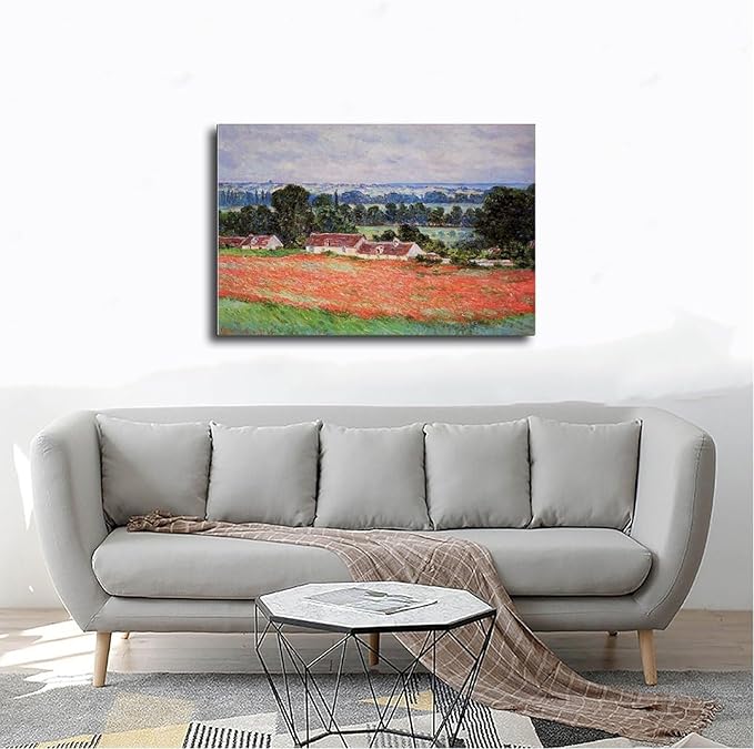 40+ Monet Famous Print Posters Poppy Field at Giverny by Claude Monet Impressionism Canvas Posters Print Wall Art Bedroom Office Room Decor Gift Frame 24×36inch(60×90cm)