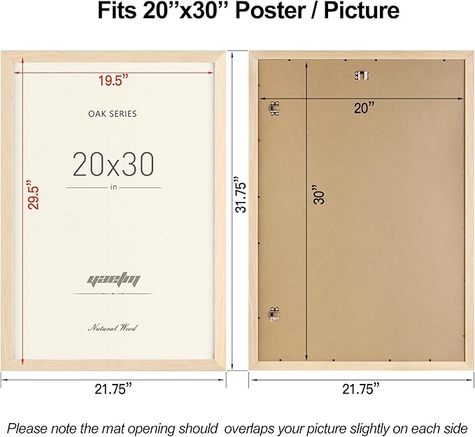 Yaetm 20x30 Wood Frame Set of 3, Natural Solid Oak Wood 20x30 Poster Frame, Wide Molding, Wall Mount (3 Pack, Oak)