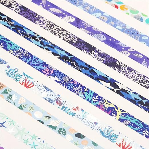 Blue Ocean Washi Tape Set 10 Rolls Bronzing Sea Decorative Masking Tapes for Scrapbooking, Bullet Journal, Planner, DIY Crafts, Gift Wrapping