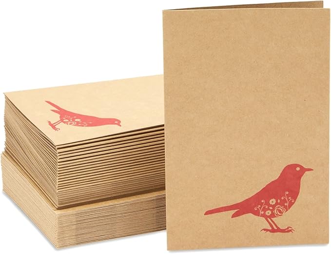 Best Paper Greetings Blank Note Cards with Bird Design - 4 x 6 In, Brown, 36-Pack, Rustic - Kraft Paper Notecards & Envelopes