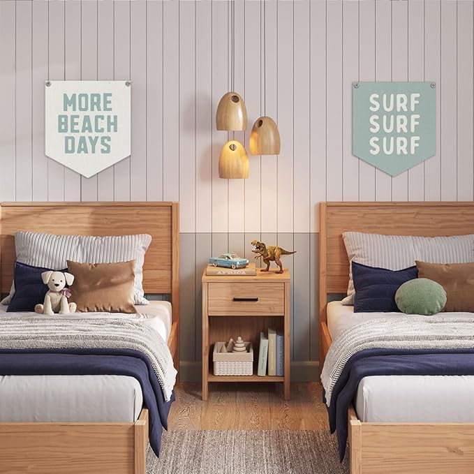 Lacama Beach Theme Wall Decor for Boys Room, Coastal Kids Playroom Nursery Hanging Sign, More Beach Days Linen Canvas Banner, Rustic Nautical Surf, 12.4x14 in