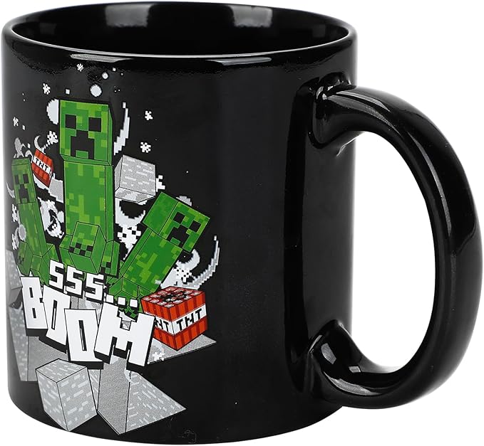 Bioworld Minecraft Creeper Boom 16 Oz Black Ceramic Mug