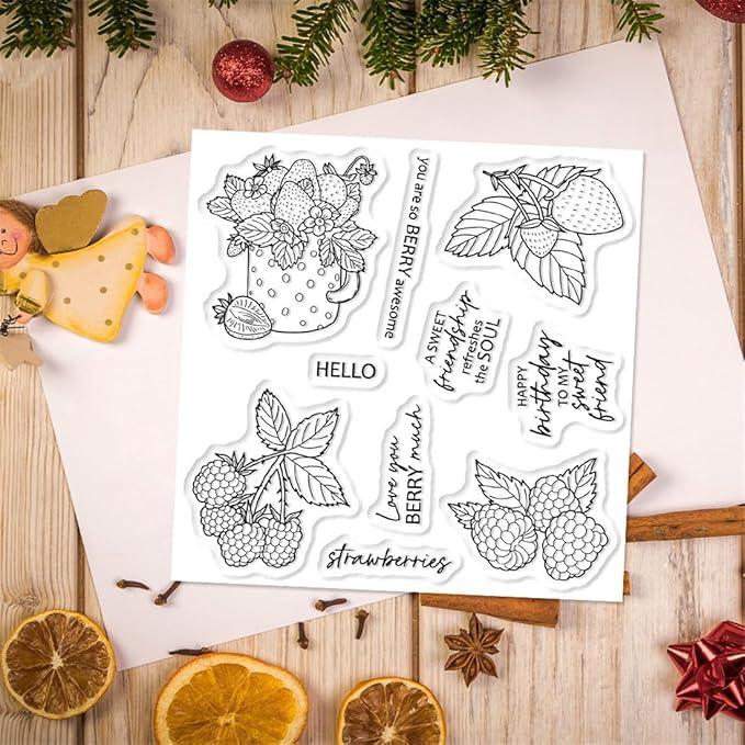Strawberry Cup Stamps and Cutting Dies for Card Making DIY Transparent Silicone Clear Stamp and Metal Die Cuts Sets for Scrapbooking Paper Greeting Cards Decor Seals Craft Supplies