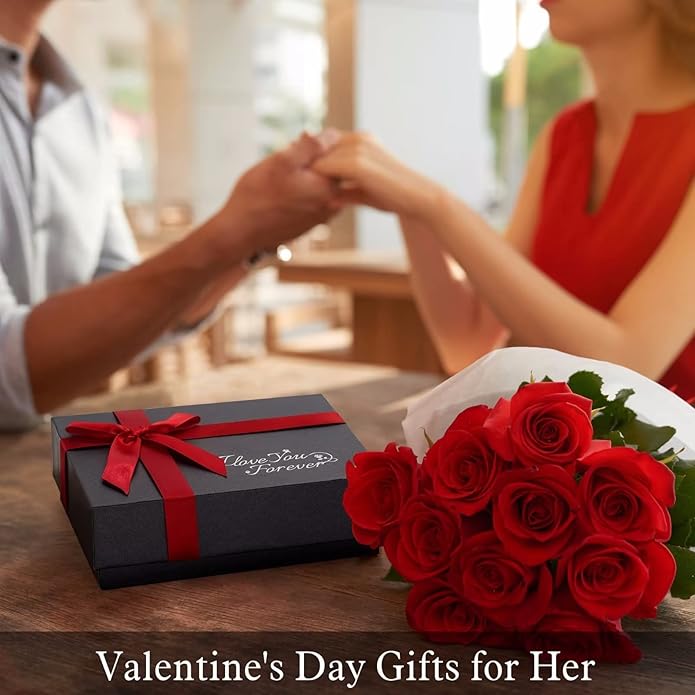 Iefil Stocking Stuffers for Women Wife - 925 Sterling Silver Rose Heart Initial Necklace, Christmas Anniversary Birthday Gifts for Women, Jewelry Gift for Her Wife Girlfriend Mom Daughter