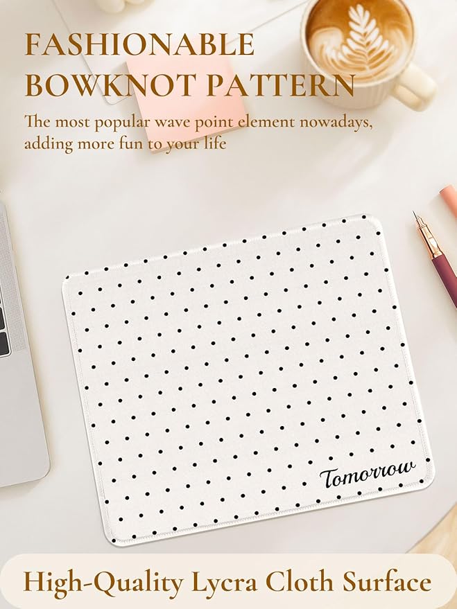 Cute Fashion Polka Dot Mouse Pad, Waterproof Aesthetics Dots Mouse Mat Design,Non-Slip Rubber Base Computer Simple Funny Mousepad,Wave Point Small Mouse Pad Desk Accessories,Beige