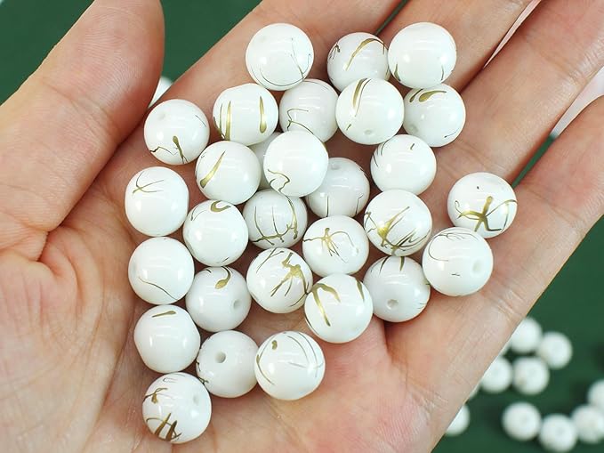 Pamir Tong 500PCS 10mm White Round Glass Beads Bracelet Space Loose Smooth Beads for Jewelry Making, Earring, Necklaces, Keychains, Lanyards & Adult Crafting