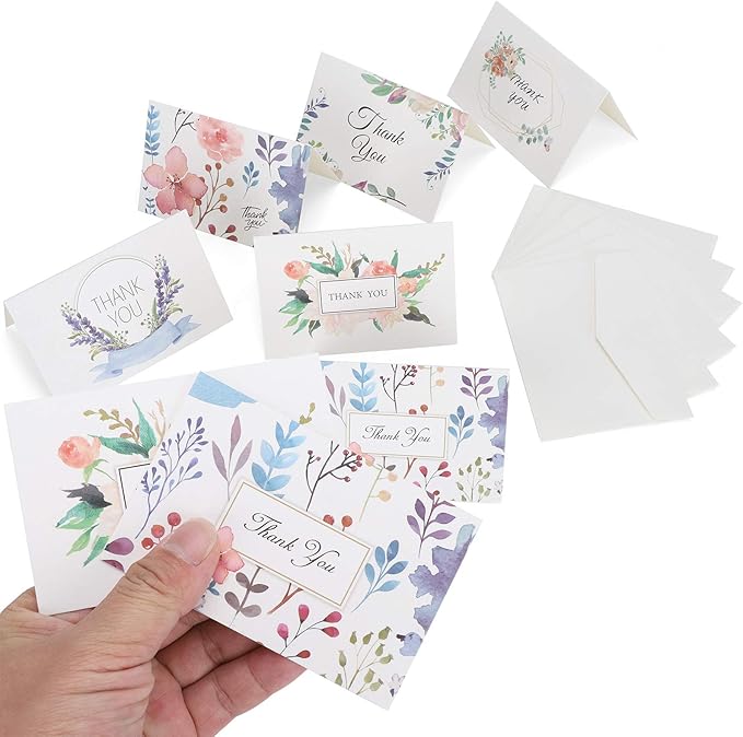 Pilipane Greeting Cards Blank Gift Paper 24Pcs Set with Envelopes and Stickers for Birthday Thank You Notes Holiday Gifts Crafting Writing Graffiti 7 x 10.5cm (thank you)