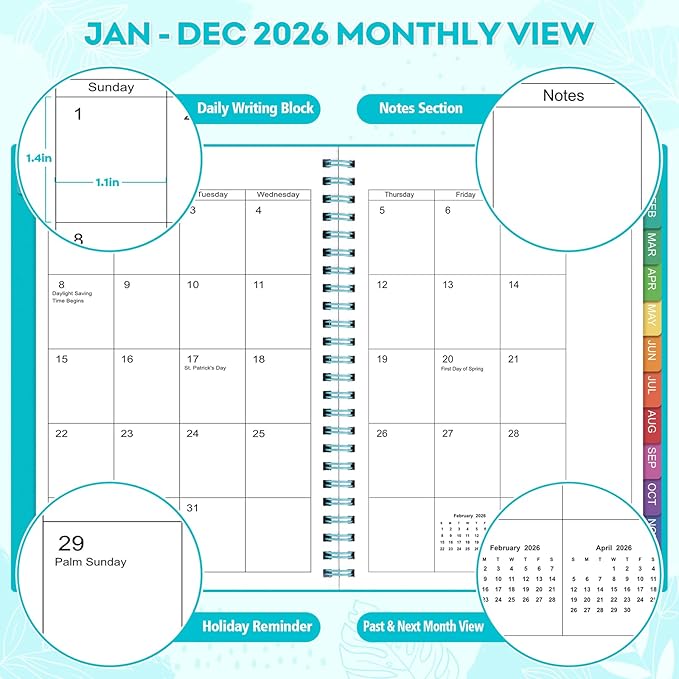 2026 Planner – 2026 Planner Weekly and Monthly: Jan. 2026 - Dec. 2026, 5.5" x 8.2", 2026 Calendar Planner with Monthly Tabs, Flexible Cover, Thick Paper, Inner Pocket for School Office Supplies(Green)