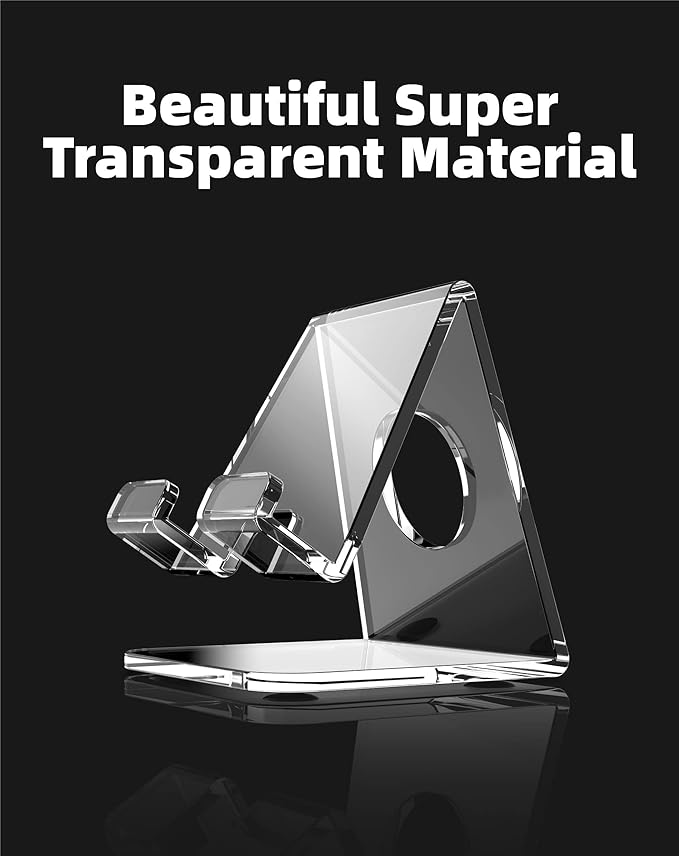 TOPGO Acrylic Cell Phone Stand, Clear Phone Holder for Office Desk, Vanity, Kitchen, Bedside Table, Compatible with iPhone 17/Smartphones/iPad/Switch/Kindle, Office Desk Accessories