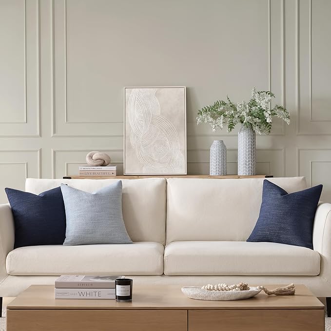 Meekio Set of 2 Linen Look Dusty Blue Pillow Covers 18x18, Decorative Throw Pillow Covers for Couch, Sofa, Bed & Living Room Decor