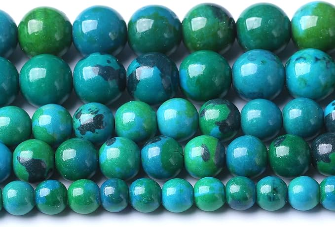 72PCS 10mm Natural Stone Beads Phoenix Chrysocolla Round Loose Gemstone Beads for Jewelry Making DIY Bracelet Necklace 2 Strand 32" Energy Stone Healing Power