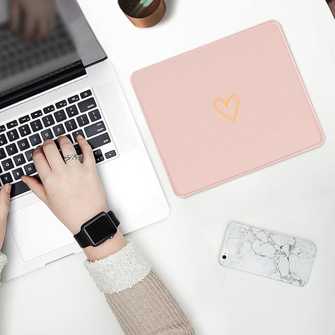 Seorsok Square Aesthetic Cute Heart Mouse Pad,Office Home Personalized Mouse Mat Design,Waterproof Funny Mousepad,Non-Slip Rubber Base Computer Mouse Pads for Wireless Mouse,Pink