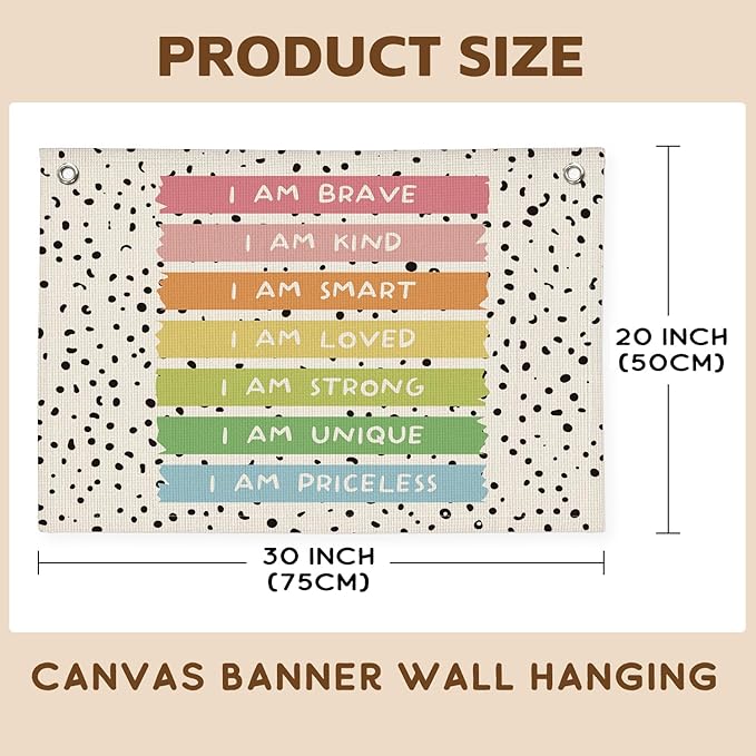 Positive Affirmations Wall Decor, Calming Corner Toddler Reading Nook for Kids, Inspirational Canvas Banner Wall Hanging Banner Flag Decor for Classroom Homeschool Decor