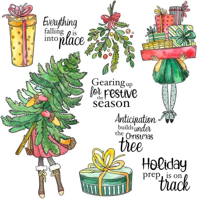 Box Christmas Tree Stamps and Cutting Dies for Card Making DIY Transparent Silicone Clear Stamp and Metal Die Cuts Sets for Scrapbooking Paper Greeting Cards Decor Seals Craft Supplies