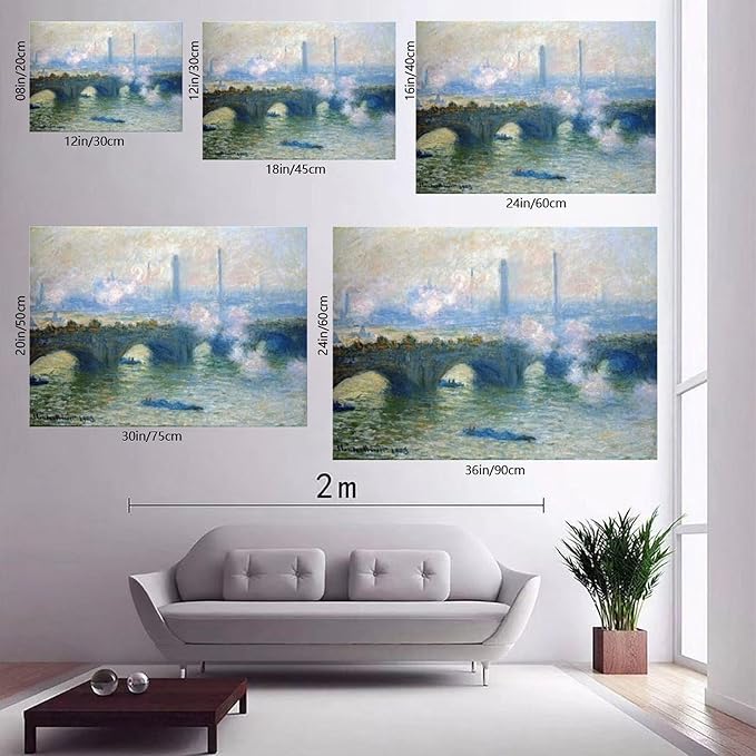 CFIOZYOS 40+ Monet Famous Print Posters Waterloo Bridge, London by Claude Monet Impressionism Canvas Poster Wall Art Print Bedroom Decor Office Room Kitchen Decor Gift Frame 20×30inch(50×75cm)