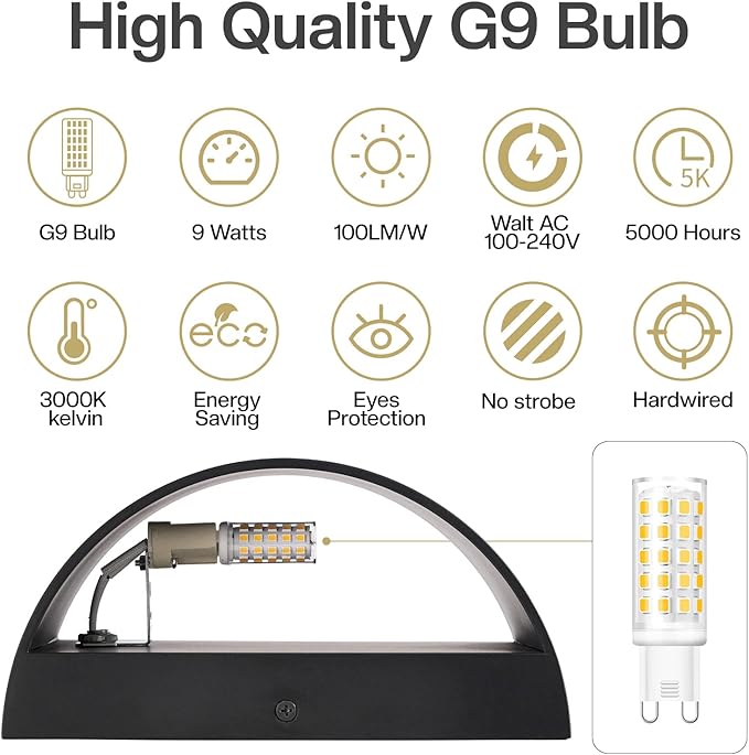 4 Pack Black Modern LED Wall Sconce Indoor Wall Lights Hardwired Up and Down Wall Mount Light for Living Room Bedroom Corridor Hallway Conservatory Warm White 3000K(with G9 Bulbs)