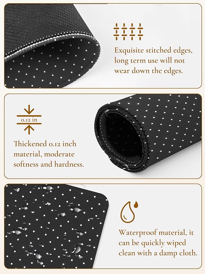 Cute Fashion Polka Dot Mouse Pad, Waterproof Aesthetics Dots Mouse Mat Design,Non-Slip Rubber Base Computer Simple Funny Mousepad,Wave Point Small Mouse Pad Desk Accessories,Black