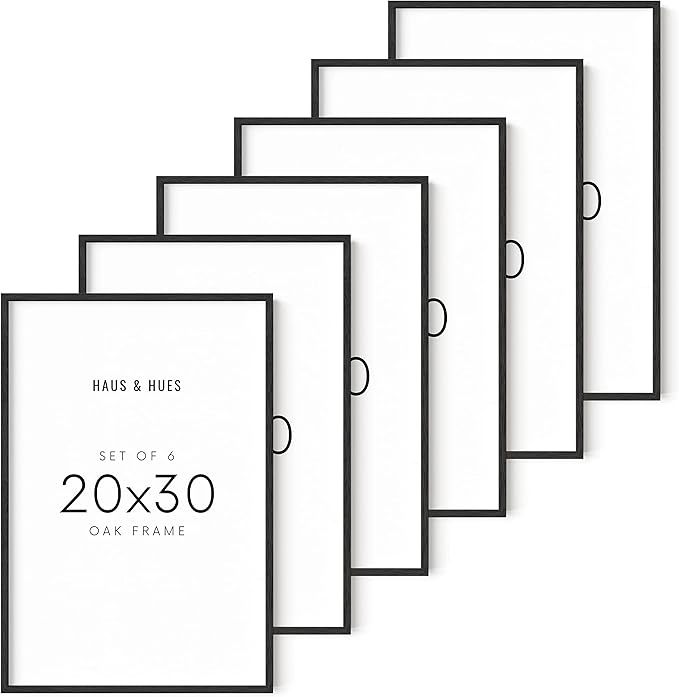 HAUS AND HUES 20x30 Black Oak Frame Set of 6 - Wooden Gallery Poster Display, Large Size