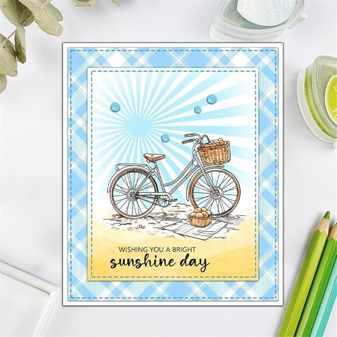 Summer Beach Umbrella Bicycle Stamps and Cutting Dies for Card Making DIY Transparent Silicone Clear Stamp and Metal Die Cuts Sets for Scrapbooking Paper Greeting Cards Decor Seals Craft Supplies