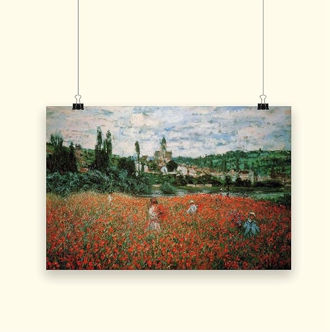 40+ Monet Famous Print Posters Poppy Field near Vetheuil by Claude Monet Impressionism Canvas Posters Print Wall Art Bedroom Office Room Decor Gift Unframe 12×18inch(30×45cm)