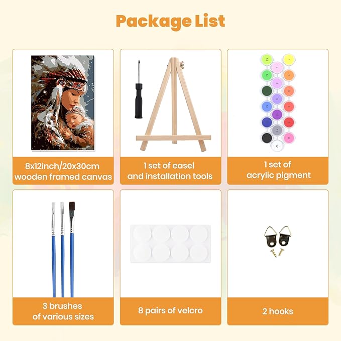 MXJSUA Indian Woman Framed Paint by Numbers for Adults Beginners, Easy Adults' Paint-by-Number Kits on Canvas with Easel, Acrylic Number Painting Crafts Kits Gifts for Home Decor, 8x12inch