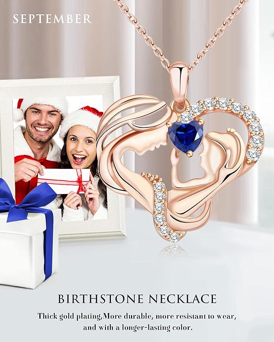 Mothers Day Gifts for Mom - Rose Heart Necklaces for Women, 925 Sterling Silver Birthstone Jewelry to My Wife Necklace, Birthday Gifts for Mother Grandma Girlfriend Her