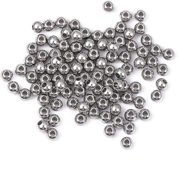 Stainless Steel Spacer Beads 3x2.5mm Round Loose Charm Caps Beads for DIY Jewelry Making 100pcs with 1mm Hole