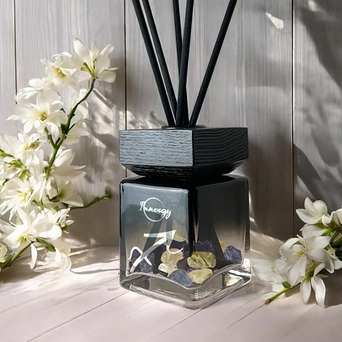 Innergy Sagittarius Zodiac Crystal-Infused Reed Diffuser – 100ml Aromatherapy Essential Oil Diffuser for Home – Long-Lasting Scent, Natural Crystal Energy for Relaxation & Balance