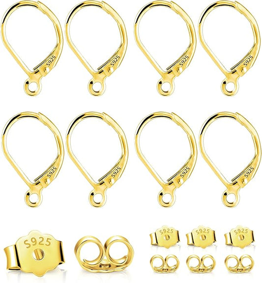 925 Sterling Silver Leverback French Hooks - Hypoallergenic Earring Backs With Jump Rings Set - Dangle Hooks Sterling Silver Findings Supplies for Jewelry Making