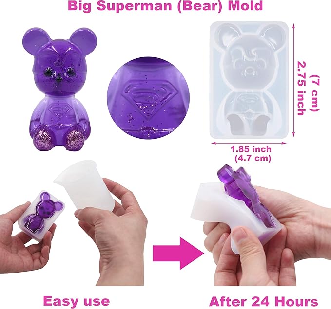 EuTengHao 132Pcs Animal Silicone Molds DIY Resin Casting Kit Contains 4 Bears 3D Bear Rabbit Cat Paw Mold Necklace Pendant Time Gem Eiffel Tower Jewelry Crystal