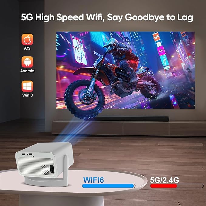 Smart Projector,Smart 4K Mini Projector with WiFi and bluetooth Android 13 1080P Support,Auto Keystone Correction,360° Rotating Adjustment,Compatible with Phone,TV Stick,HDMI,USB