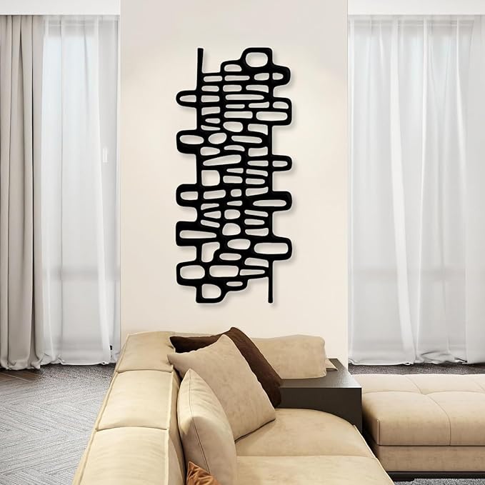 Abstract Geometric Metal Wall Art, Modern Circles Metal Decor, Minimalist Line Art, Long Narrow Sign, Luxury Modern Artwork for Living Room, Farmhouse, Office (White, 53"x24" | 135x62cm)