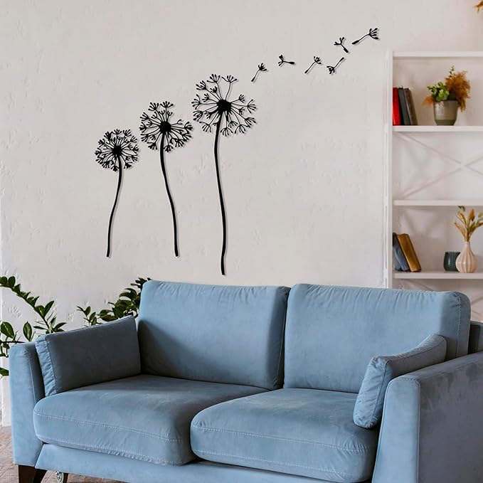 Metal Dandelion Wall Art, Modern Flower Wall Decor for Living Room & Bedroom, Nature Inspired Pusteblume Design, Unique Home Decoration & Housewarming Gift (Medium)