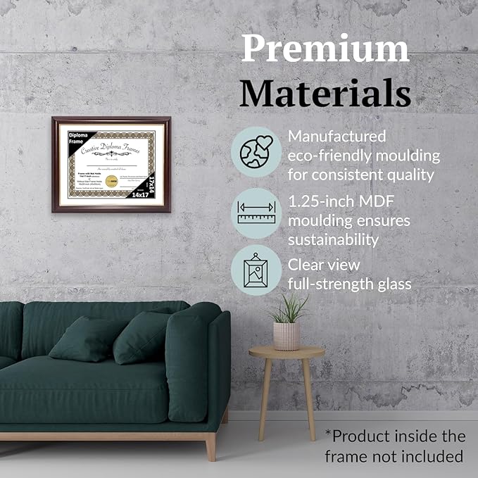Creative Picture Frames 14x17 Mahogany Gold Rim Diploma Frame with White Mat Glass and Installed Wall Hangers | Frame Holds 16x20 Media without Mat