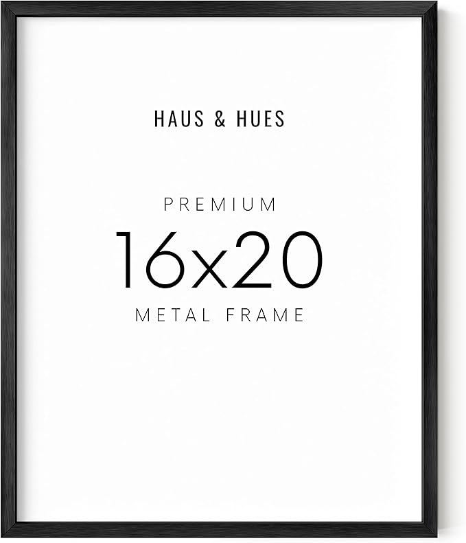 HAUS AND HUES Black Metal Picture Frame, 16x20 inches, Premium Quality, Wall Mount, Picture Frame for Wall, Modern Style, Black