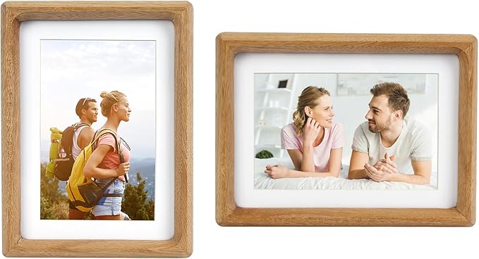 11x14 Picture Frame Set of 2 Light Wood Color Photo Frames Display Pictures 8x10 with Mat or 11x14 without Mat Multi Photo Frames Collage for Wall or Tabletop Decor