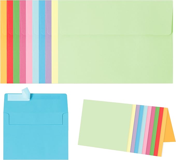 Blank Cards and Envelopes 5x7, 30 Pack 10-Color Assorted Invitation Folded Cardstock with 30 Matching Self-Seal A7 Envelopes, Thank You Blank Greeting Cards, for DIY, Print Custom, Wedding & Birthday