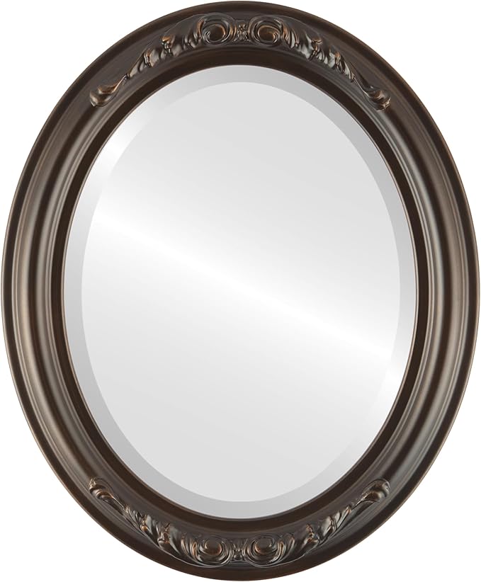 OVALCREST Oval Beveled Wall Mirror for Home Decor - Florence Style - Rubbed Bronze - 24" x 20"