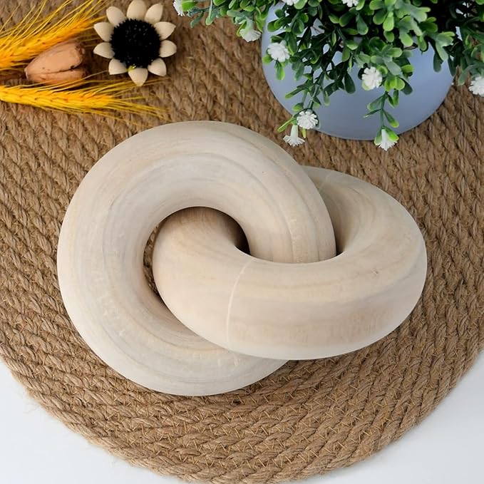 YiLiiod Wood Coffee Table Decor for Living Room, Hand Carved Chain Link Decoration, Modern Farmhouse and Boho Style Object
