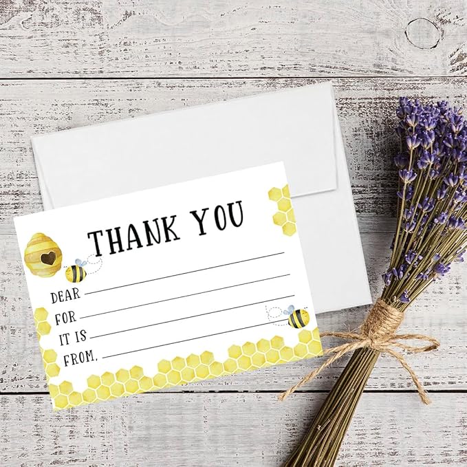 Andaz Press Kids Fill in the Blank Thank You Cards 20 Cards Including Envelopes Honey Bee Gender Neutral Note Cards For Boys Girls Birthday Baby Shower Thank You Notes for Friends Family Party Guests