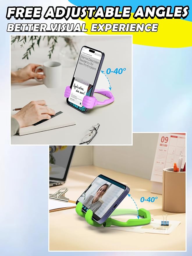 Stocking Stuffers for Teen Boys Girls Kids Cell Phone Stand - 2 Pack Thumbs Up Lazy Phone Holder for Desk Birthday Gifts for Adults Women Men (Bright Purple & Avocado Green, 2)