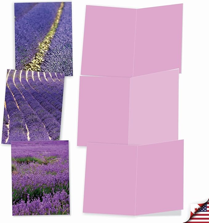 The Best Card Company - 10 Blank Note Cards with Flowers for Women (4 x 5.12 Inch) - Floral Notecards, All Occasion Boxed Assortment - Lavender Fields Forever M2017